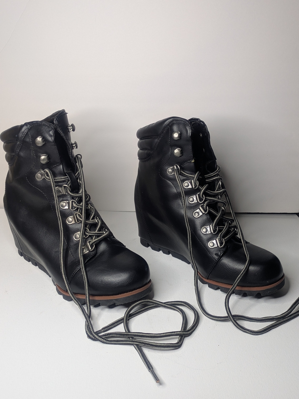 Black Wedge Lace-Up Boots for Women